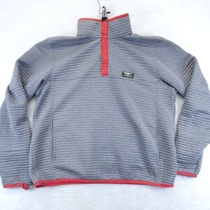 LL Bean Airlight Knit Pullover Snap Henley Mens Size L Grey Red Slighty Fitted